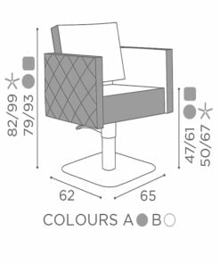 Salon Ambience Kappersstoel SQUARE+ - Afmetingen Vakkappers