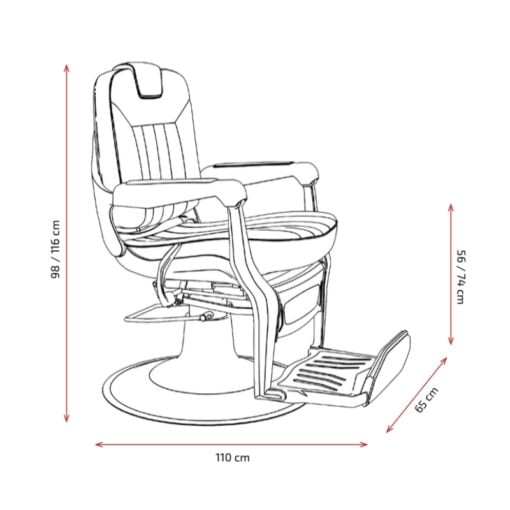 Mirplay Barberstoel KALE - Dimensies Vakkappers