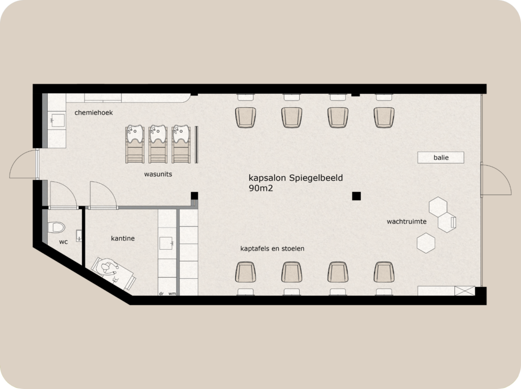 Plattegrond Salon Spiegelbeeld - Hero Vakkappers