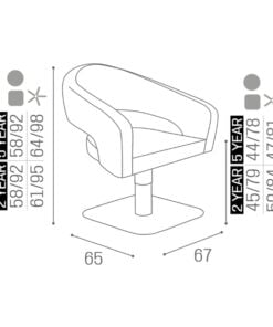 Salon Ambience Kappersstoel Claire - Afmetingen Vakkappers