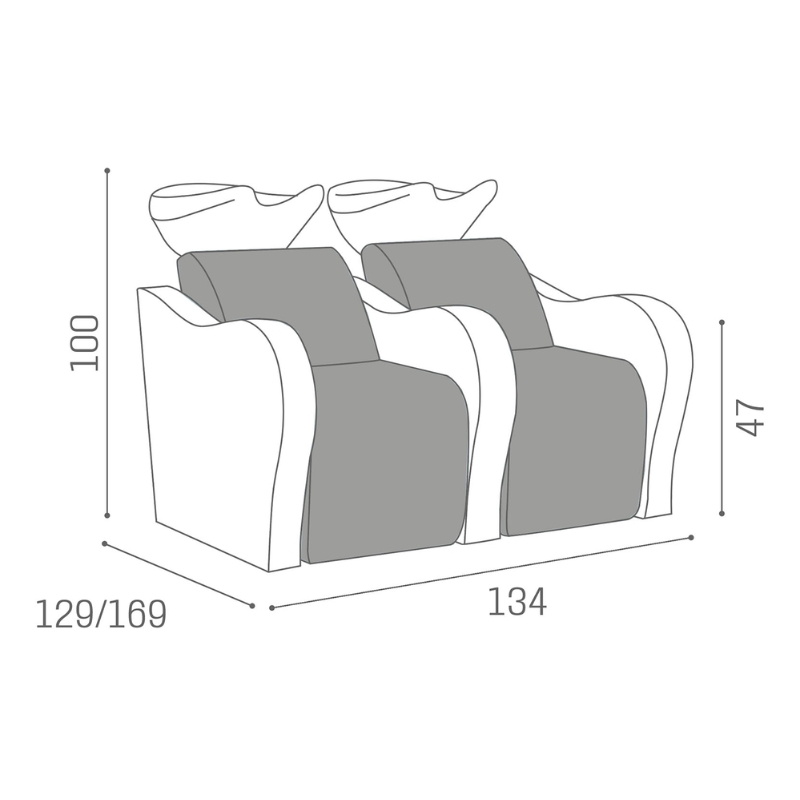 Salon Ambience Wasunit Luxury Longue 2 Zits - Afmetingen Vakkappers